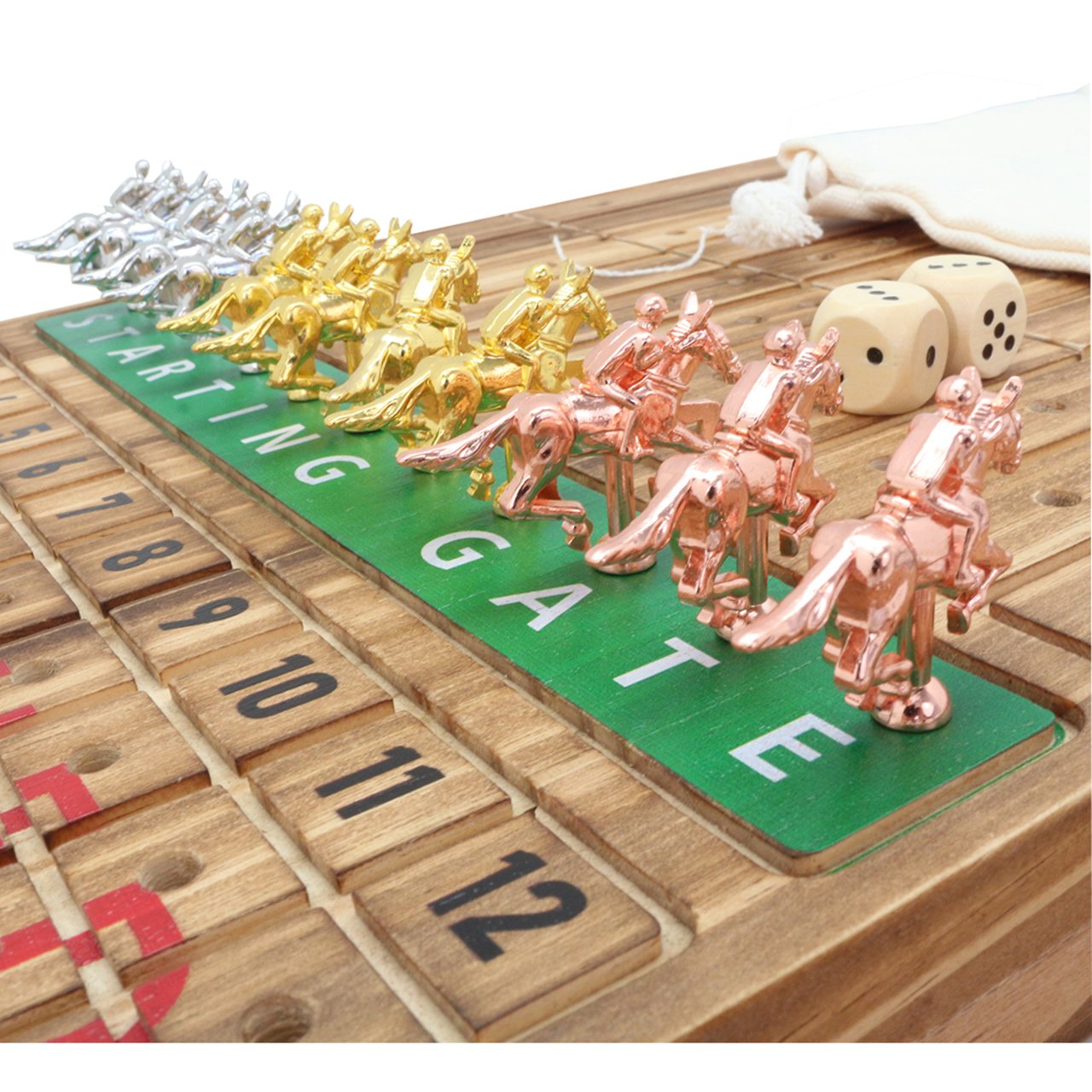Solid Wood with 11 Metal Horses with 2 Dice and 1 Cards Line Horse Racing Game Horse Race Board