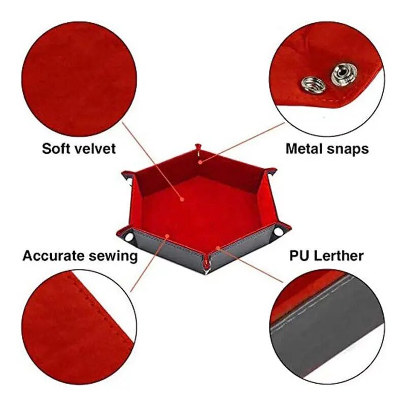 Rolling Folding Hexagon Dice Game Storage Tray Holder Double Sided Thick PU Leather&Velvet Dice Mat Office Supplies
