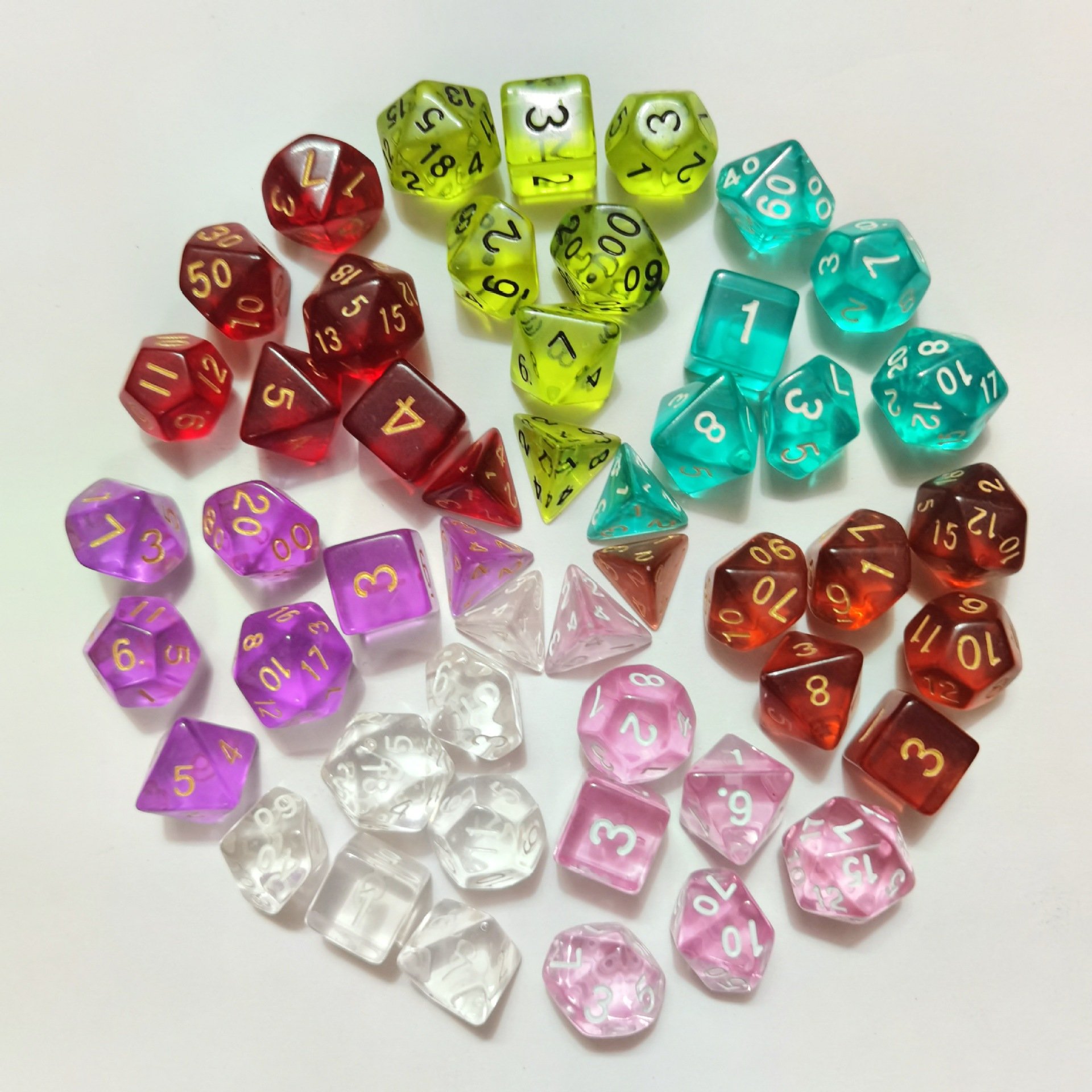 Dice Set DND Game 7pcs Transparent Color Acrylic Dice Dungeons and Dragons Board Game Dice Wholesale
