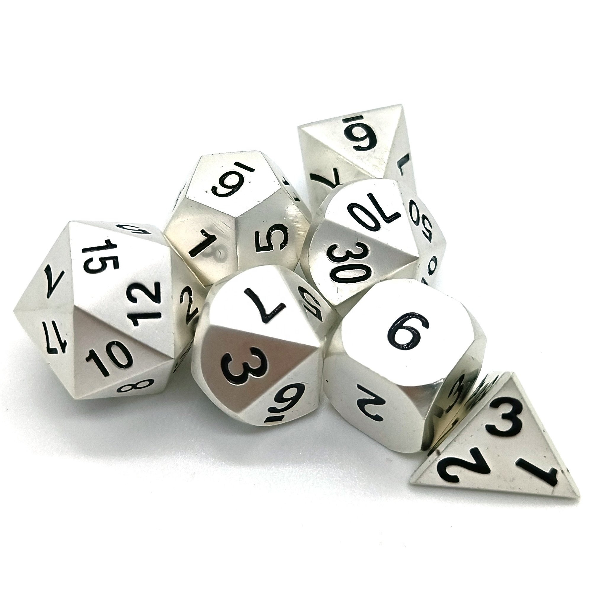 Customizable Logo 7-Piece Polyhedral Metal Dice Set Zinc Alloy Dungeons and Dragons RPG D20 D12 D10 D8 D6 D4 Polygon Shape