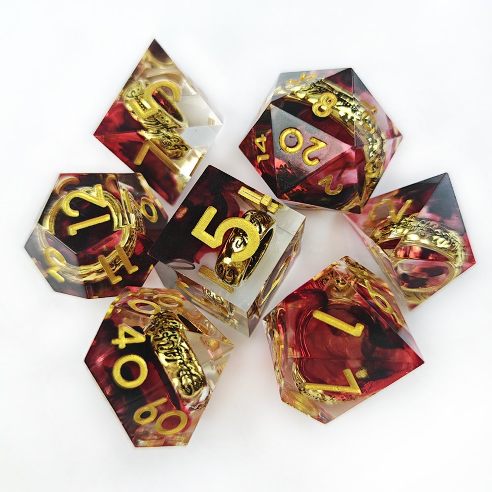 Hot Selling Sharp Edge Red Resin Dice with Ring Inside 7pcs Dungeons and Dragons Role-playing Game Dice Set