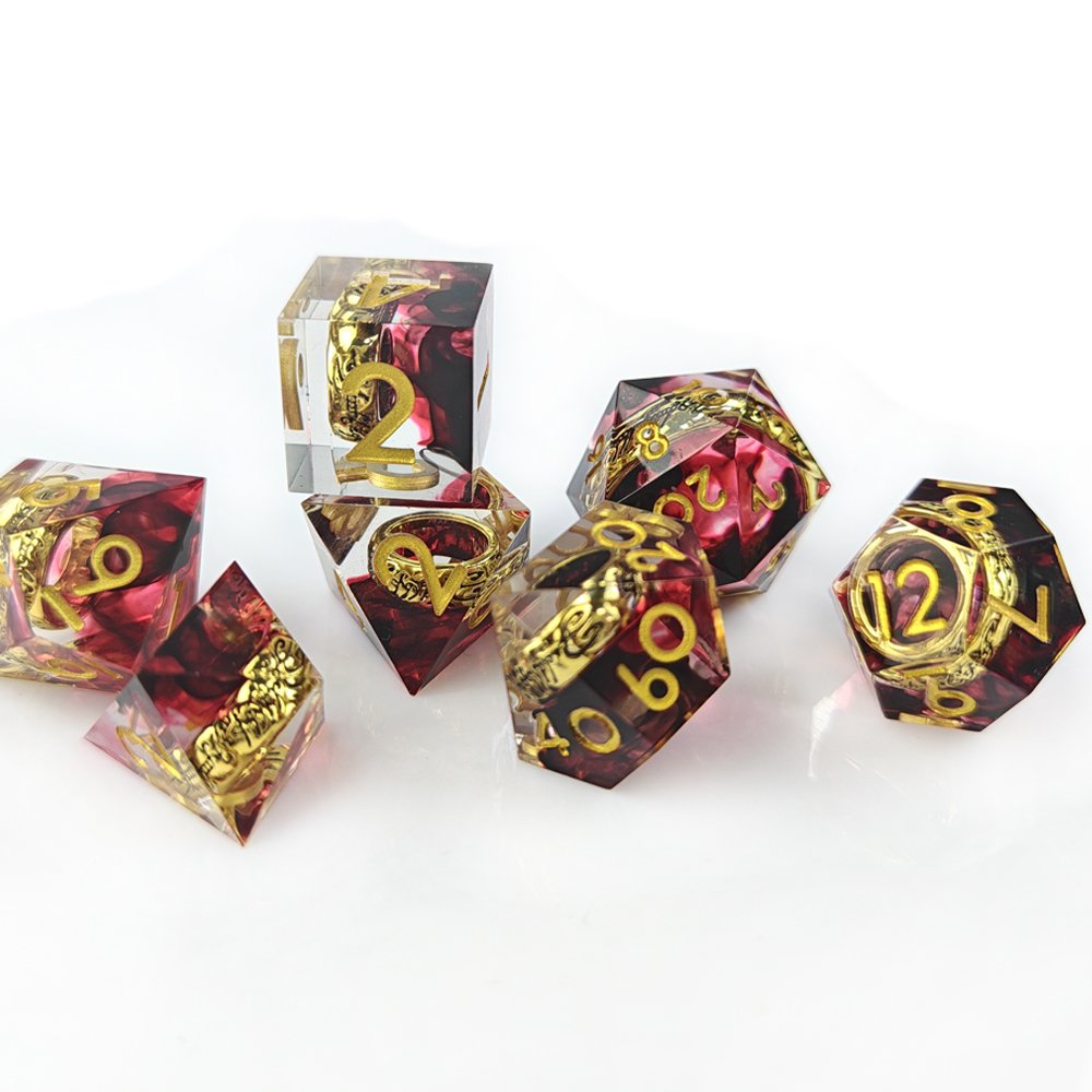 Hot Selling Sharp Edge Red Resin Dice with Ring Inside 7pcs Dungeons and Dragons Role-playing Game Dice Set
