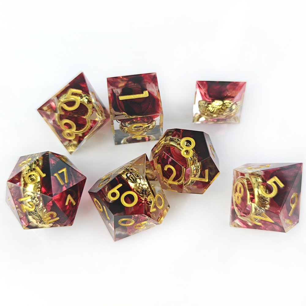 Hot Selling Sharp Edge Red Resin Dice with Ring Inside 7pcs Dungeons and Dragons Role-playing Game Dice Set
