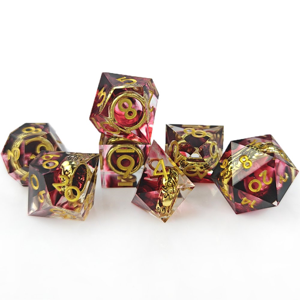 Hot Selling Sharp Edge Red Resin Dice with Ring Inside 7pcs Dungeons and Dragons Role-playing Game Dice Set