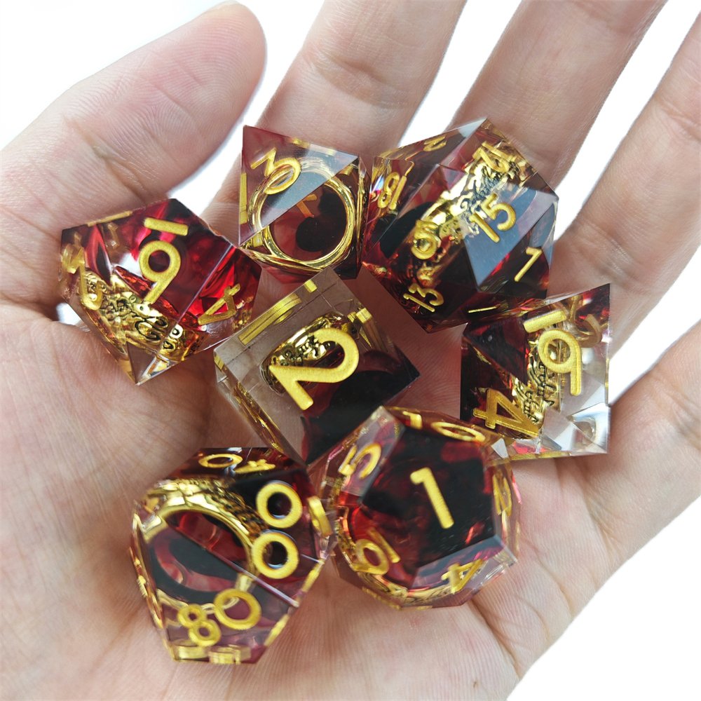 Hot Selling Sharp Edge Red Resin Dice with Ring Inside 7pcs Dungeons and Dragons Role-playing Game Dice Set