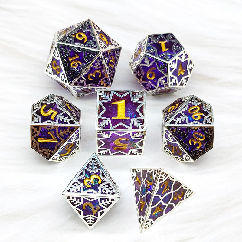 Resin + metal hollow dice flashing resin dice kit Unique design Snow dice D4, D6, D8, D10, D10%, D12, D20 RPG DNDdice