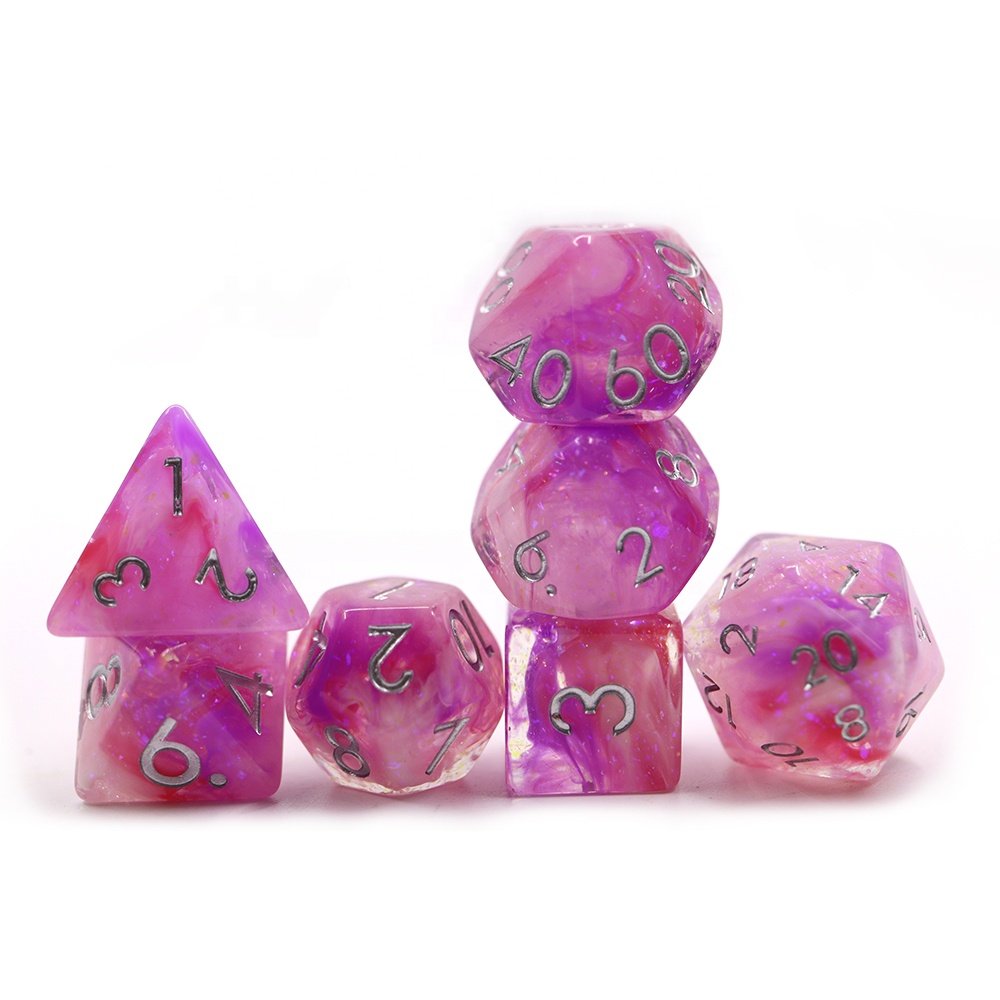 7pcs set resin dice dnd rpg polyhedral resin pink vapor dice