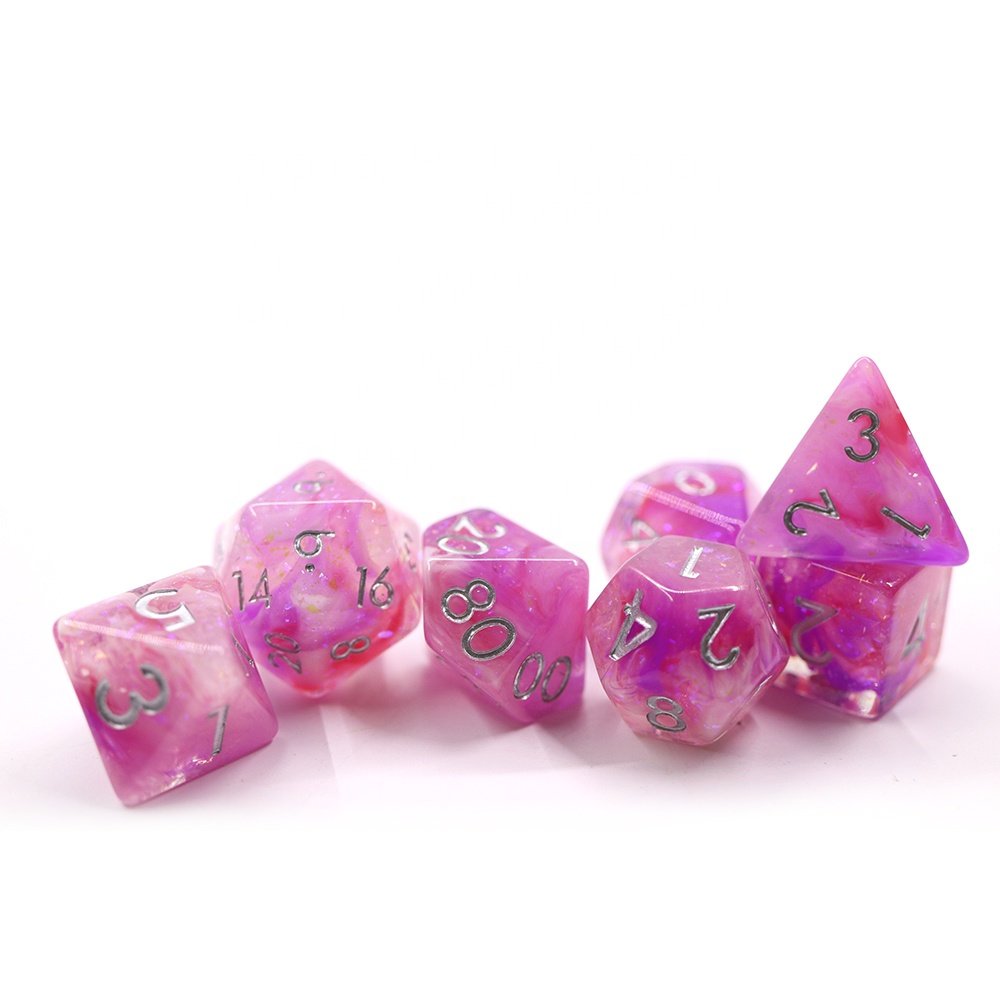 7pcs set resin dice dnd rpg polyhedral resin pink vapor dice