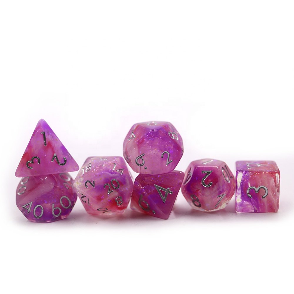 7pcs set resin dice dnd rpg polyhedral resin pink vapor dice