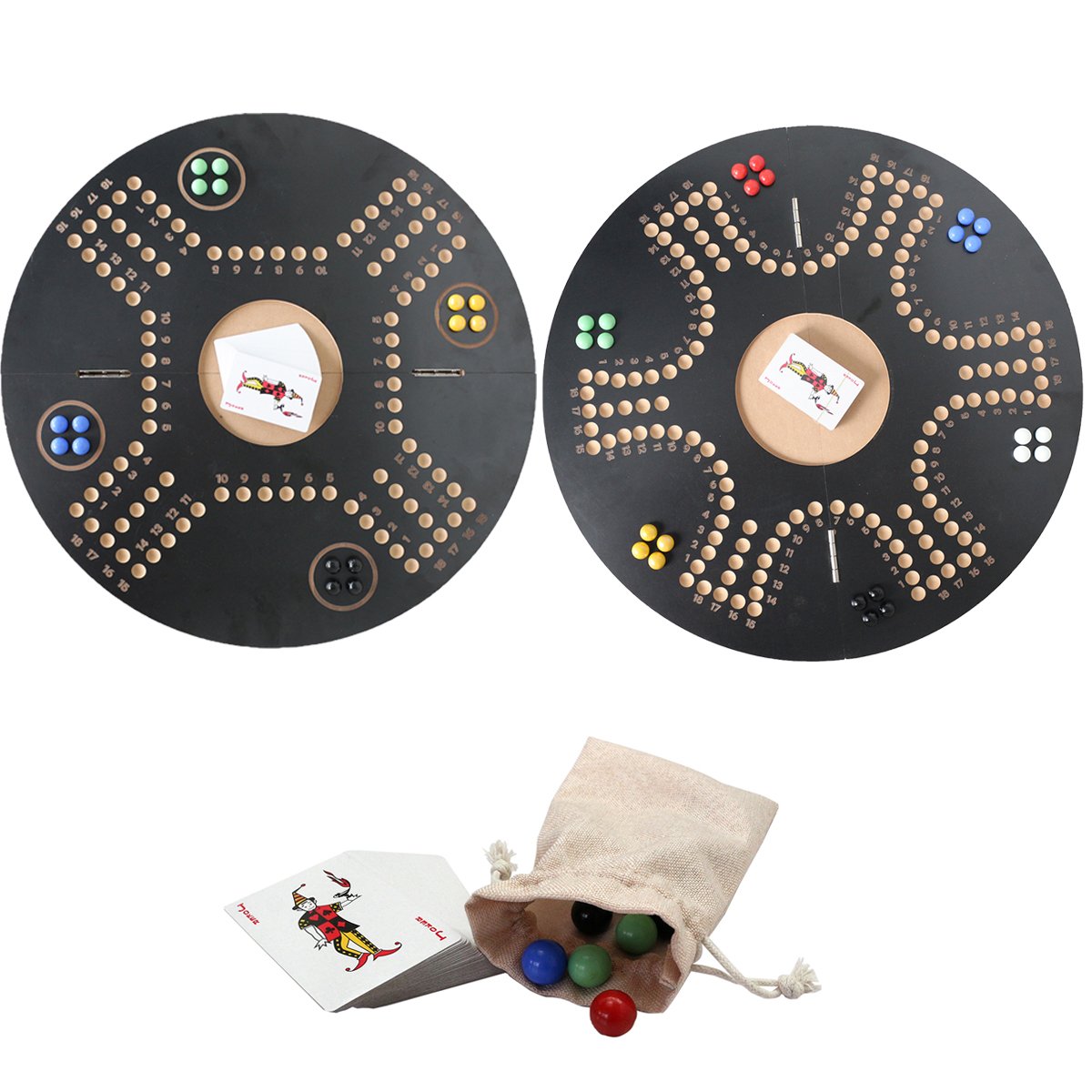 Classic Board Game Strategy Competitive 2-6 Player Marbles and Cards Wooden Board Foldable Open in The Middle Jackaroo Game Set