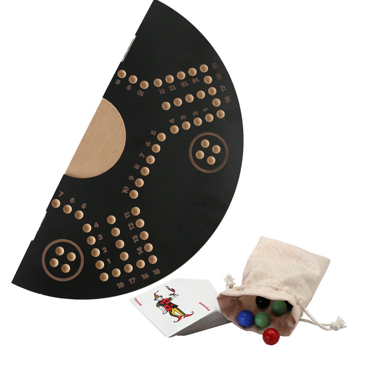 Classic Board Game Strategy Competitive 2-6 Player Marbles and Cards Wooden Board Foldable Open in The Middle Jackaroo Game Set