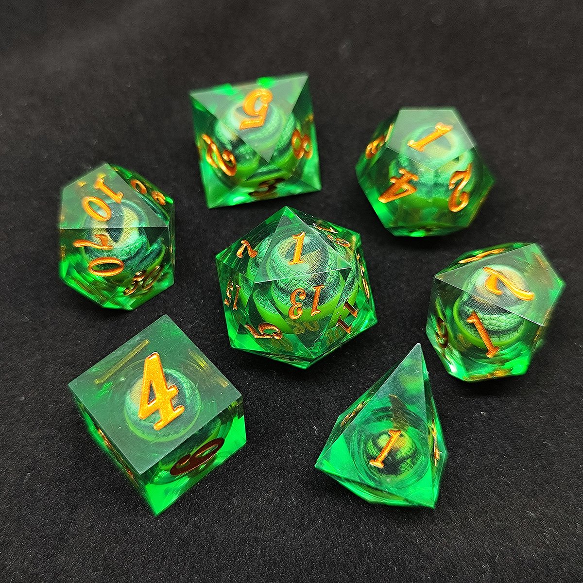 Custom Logo Dungeons & Dragons RPG Set 7 Polyhedral Crocodile Tears Metal Dice Liquid Core Resin Sharp Edge Dice Cup DND Game