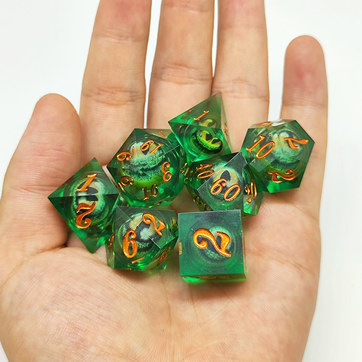 Custom Logo Dungeons & Dragons RPG Set 7 Polyhedral Crocodile Tears Metal Dice Liquid Core Resin Sharp Edge Dice Cup DND Game