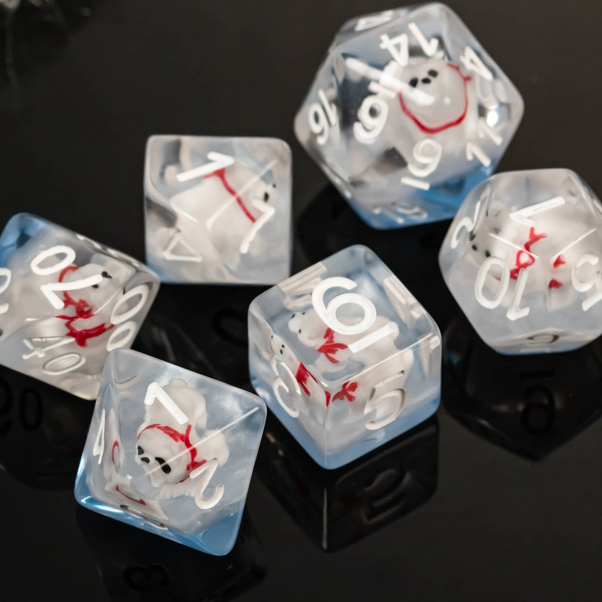 Udixi Plastic Polyhedral custom logo rpg dungeons and dragons resin Polar Bear dice game set