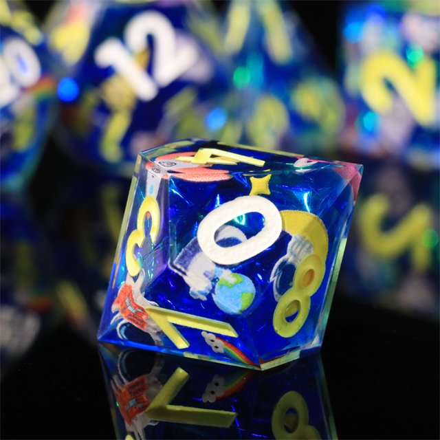 MINI PLANET Custom Handmade Resin Dragon and Dungeon DND Sharp Edges Dice Set Polyhedral Board Game RPG Dice