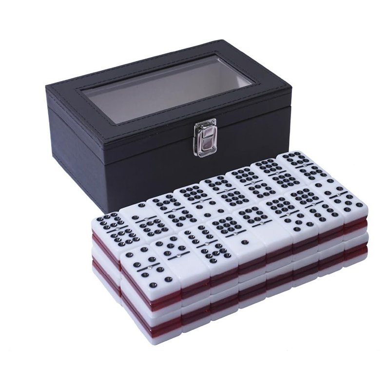 White and Red Acrylic Cuban Dominoes Professional Premium Double 9 Domino Set