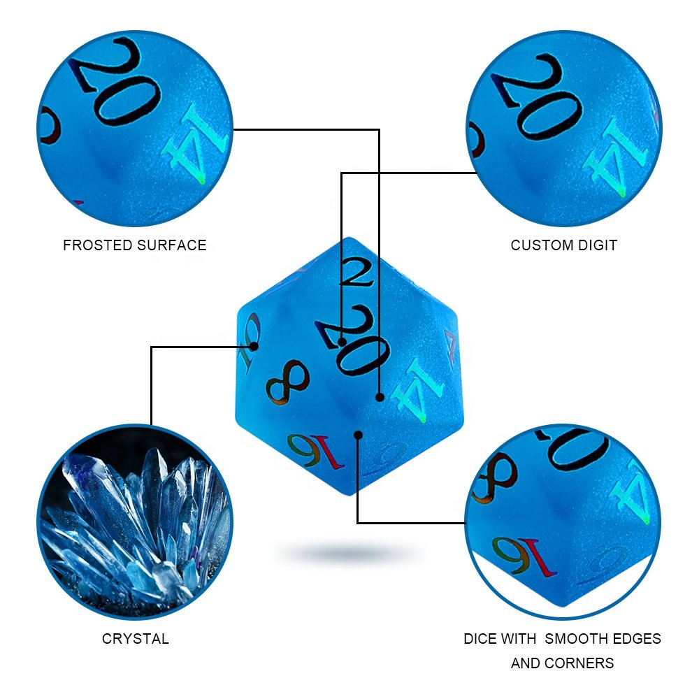 Dices Custom Logo Frosted Blue DND RPG Gemstone Polyhedral Dice Sets For Table Board Game