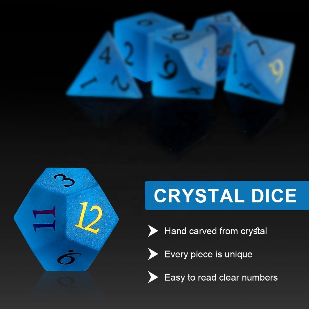 Dices Custom Logo Frosted Blue DND RPG Gemstone Polyhedral Dice Sets For Table Board Game
