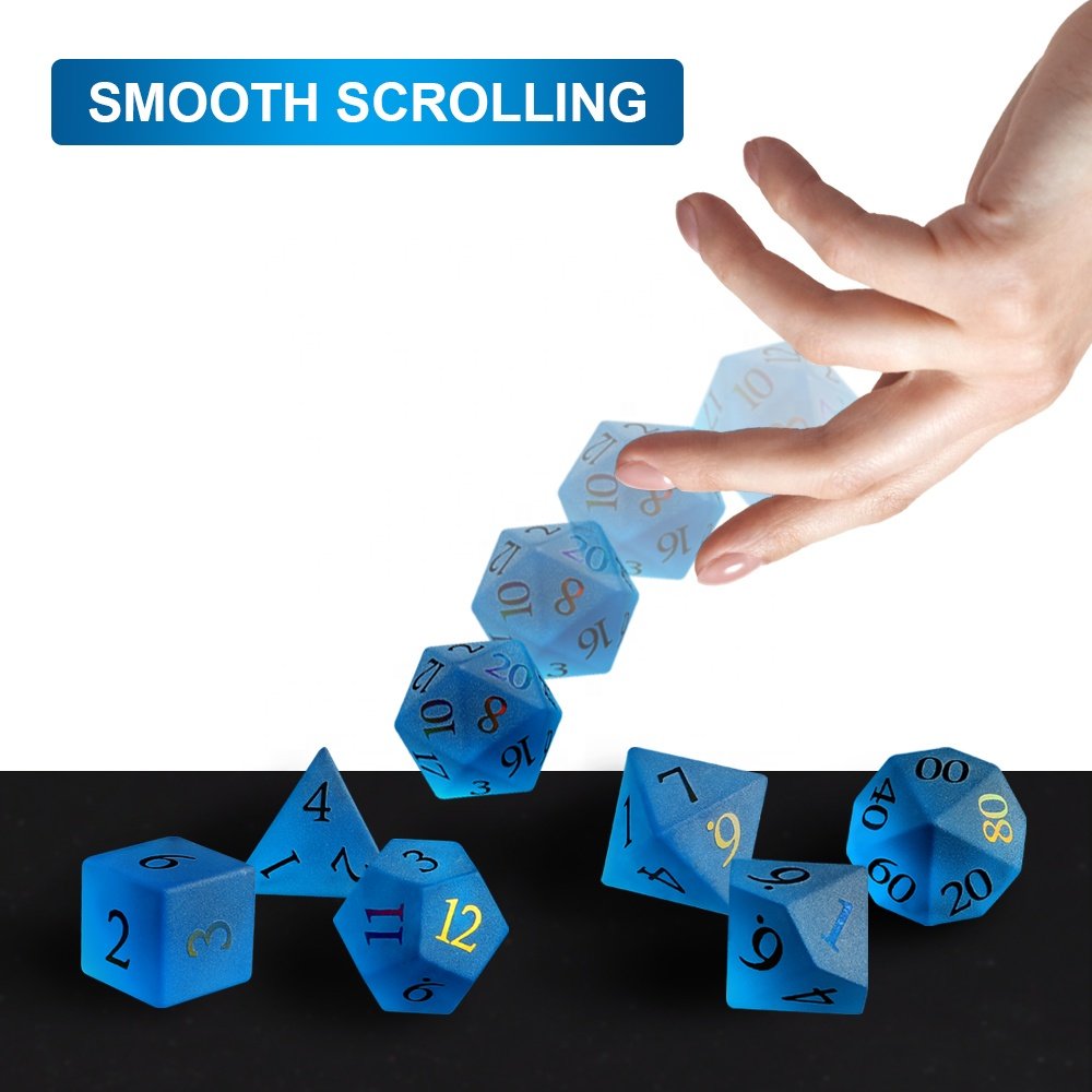 Dices Custom Logo Frosted Blue DND RPG Gemstone Polyhedral Dice Sets For Table Board Game