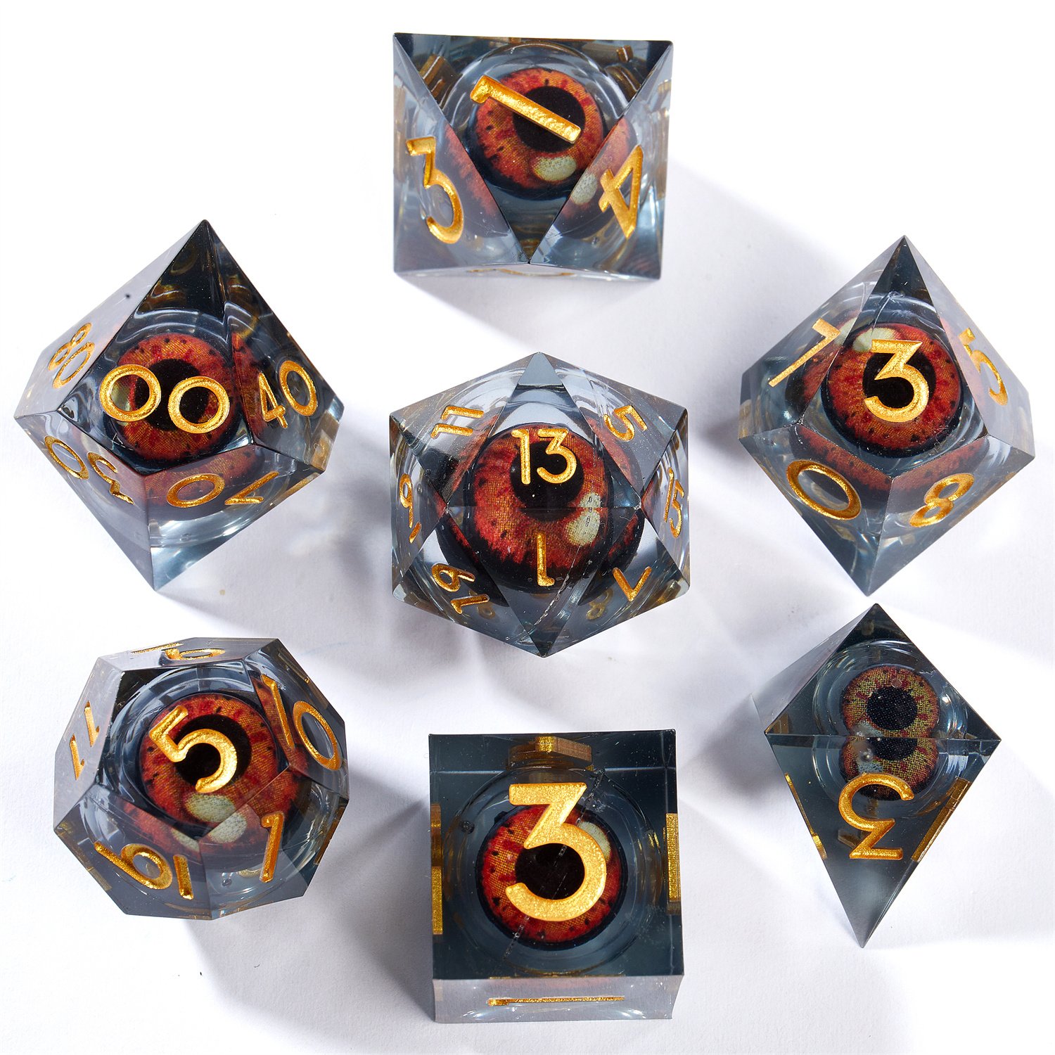 Spot Low-priced Resin Polyhedral Rotating Longan Liquid Core Dice D&D 7-piece Dragon and Dungeon DND Dice Set Hot Selling