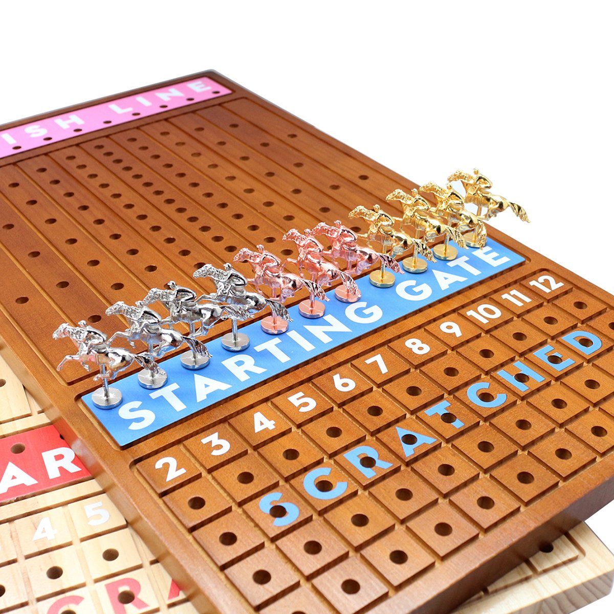 Thickened Wood 11 Luxurious Durable Classic Horses 2 Dice and 1 Boxes of Cards Horse Racing Game