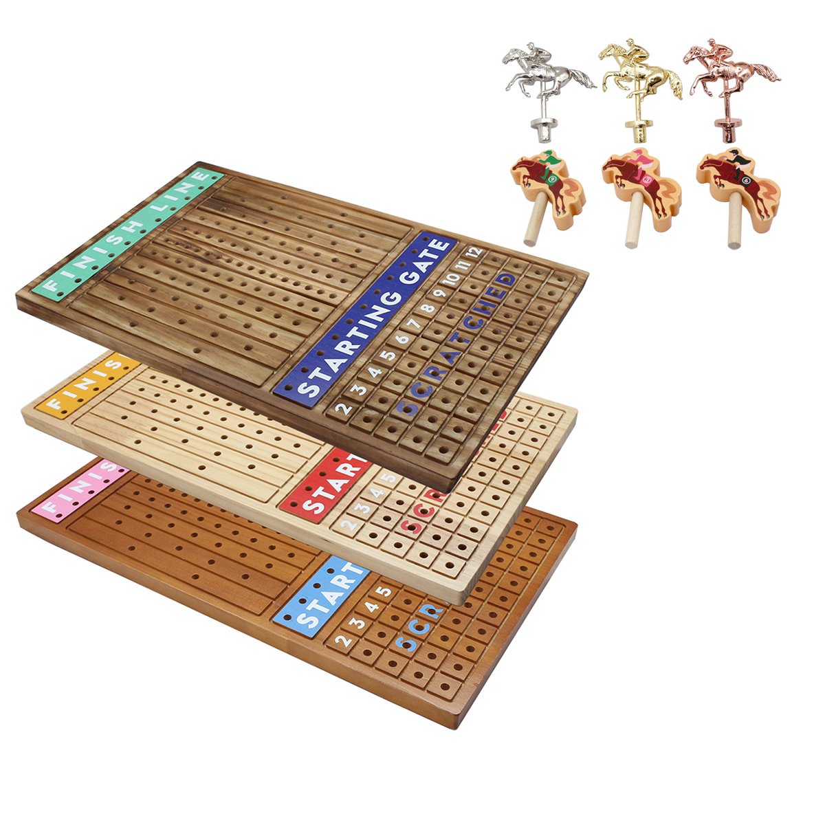 Thickened Wood 11 Luxurious Durable Classic Horses 2 Dice and 1 Boxes of Cards Horse Racing Game