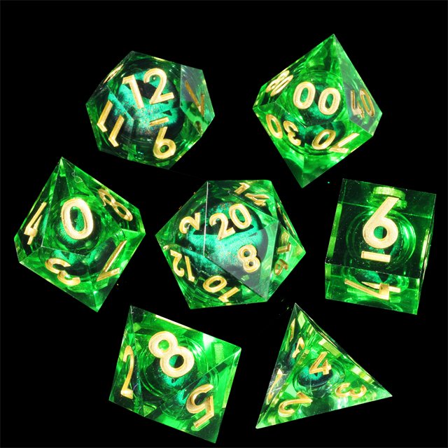 MINI PLANET Handmade Polyhedron RPG Dice Set Green Dragon Eye Liquid Core Resin Dragon and Dungeon DND Board Game Dice