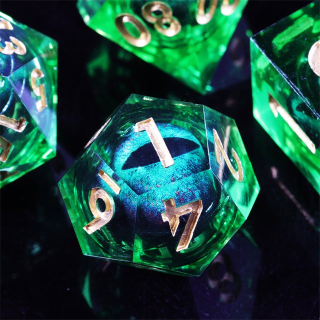 MINI PLANET Handmade Polyhedron RPG Dice Set Green Dragon Eye Liquid Core Resin Dragon and Dungeon DND Board Game Dice