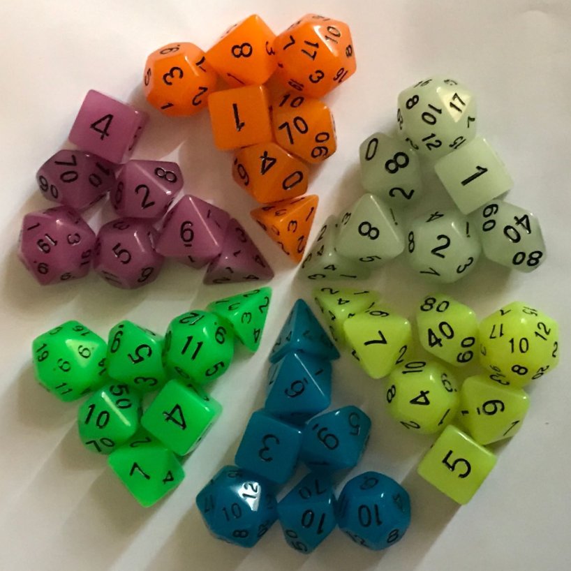 7pcs per set DND PRTG Polyhedron digital dice luminous fluorescent shinny dices set