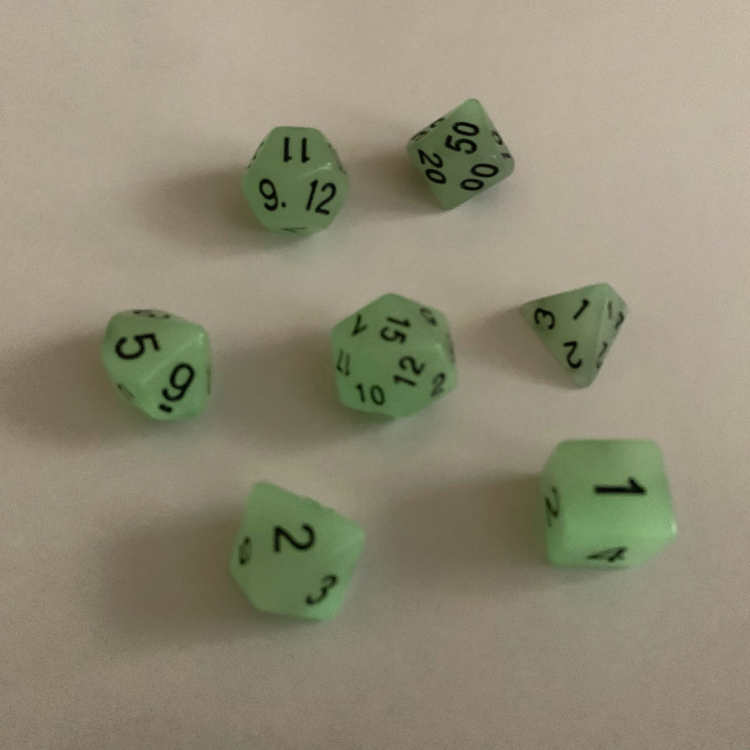 7pcs per set DND PRTG Polyhedron digital dice luminous fluorescent shinny dices set