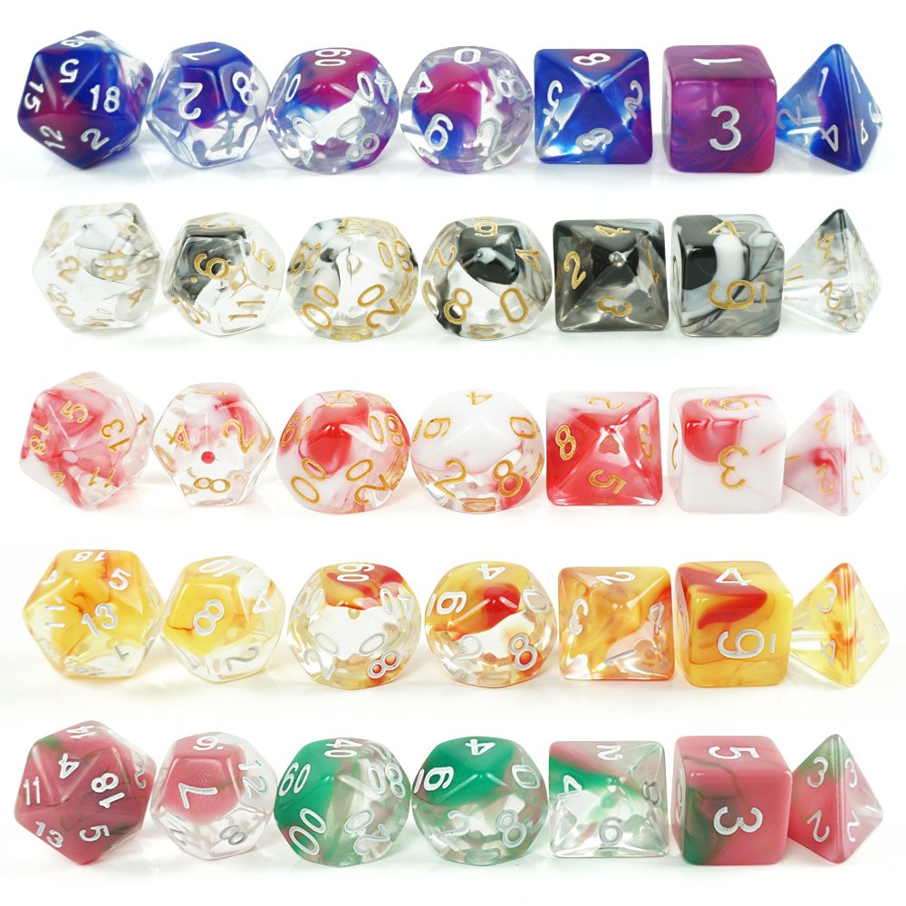 Hot Sale Rainbow color 7pcs/Set acrylic clear Colorful polyhedral dice game set board game dice
