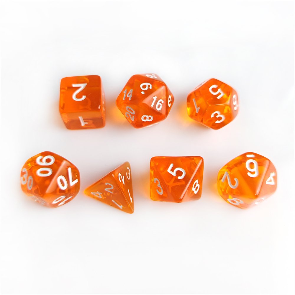 Polyhedral Orange Transparent Acrylic DND Dice Set Standard Size for Dungeons and Dragons D&D RPG Board Games