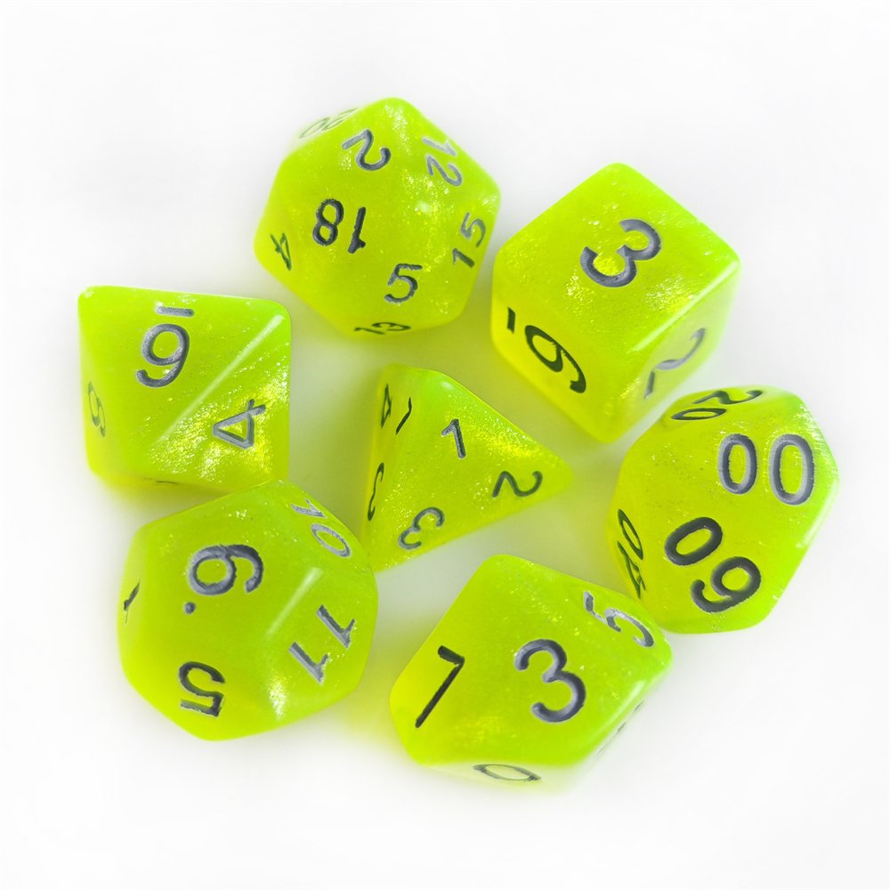 7Pcs Polyhedral Dungeons and Dragons Role Playing Game Dice Acrylic Single Color Glitter Custom Wholesale DND RPG Dice Set