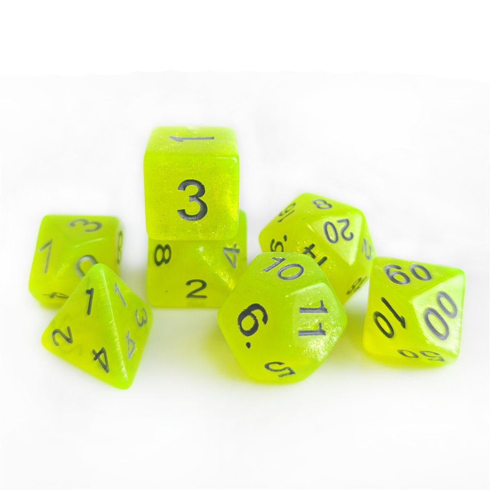 7Pcs Polyhedral Dungeons and Dragons Role Playing Game Dice Acrylic Single Color Glitter Custom Wholesale DND RPG Dice Set