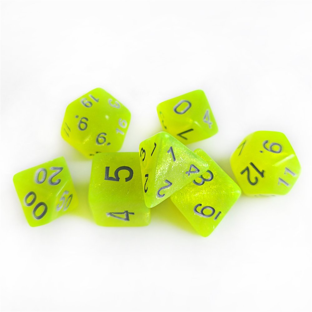 7Pcs Polyhedral Dungeons and Dragons Role Playing Game Dice Acrylic Single Color Glitter Custom Wholesale DND RPG Dice Set