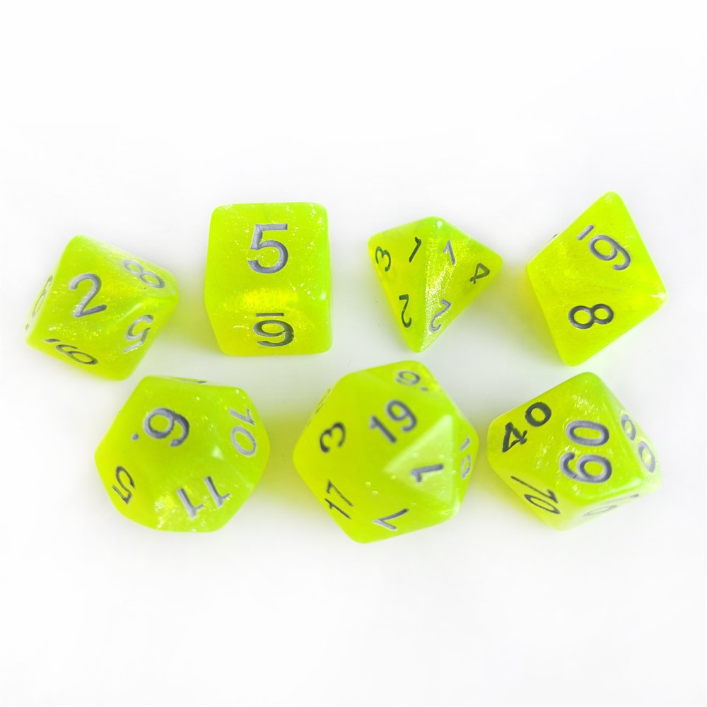 7Pcs Polyhedral Dungeons and Dragons Role Playing Game Dice Acrylic Single Color Glitter Custom Wholesale DND RPG Dice Set