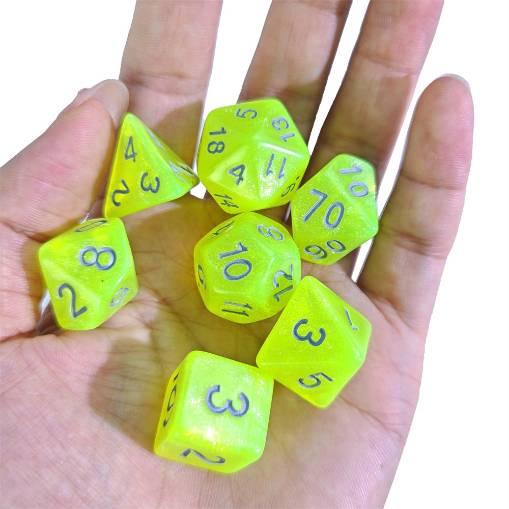 7Pcs Polyhedral Dungeons and Dragons Role Playing Game Dice Acrylic Single Color Glitter Custom Wholesale DND RPG Dice Set