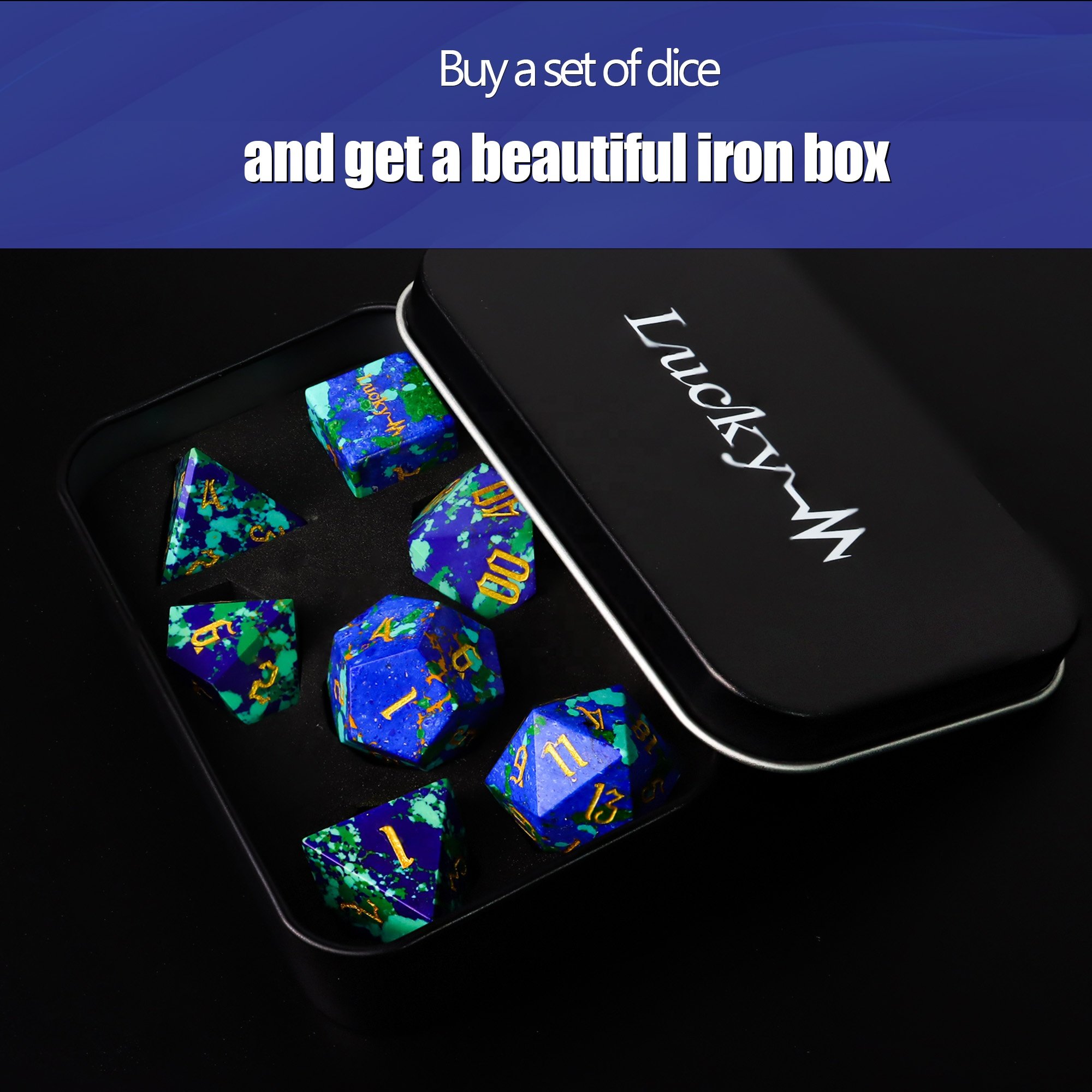 Factory wholesale customized high quality white turquoise dice set for dungeons and dragons RPG