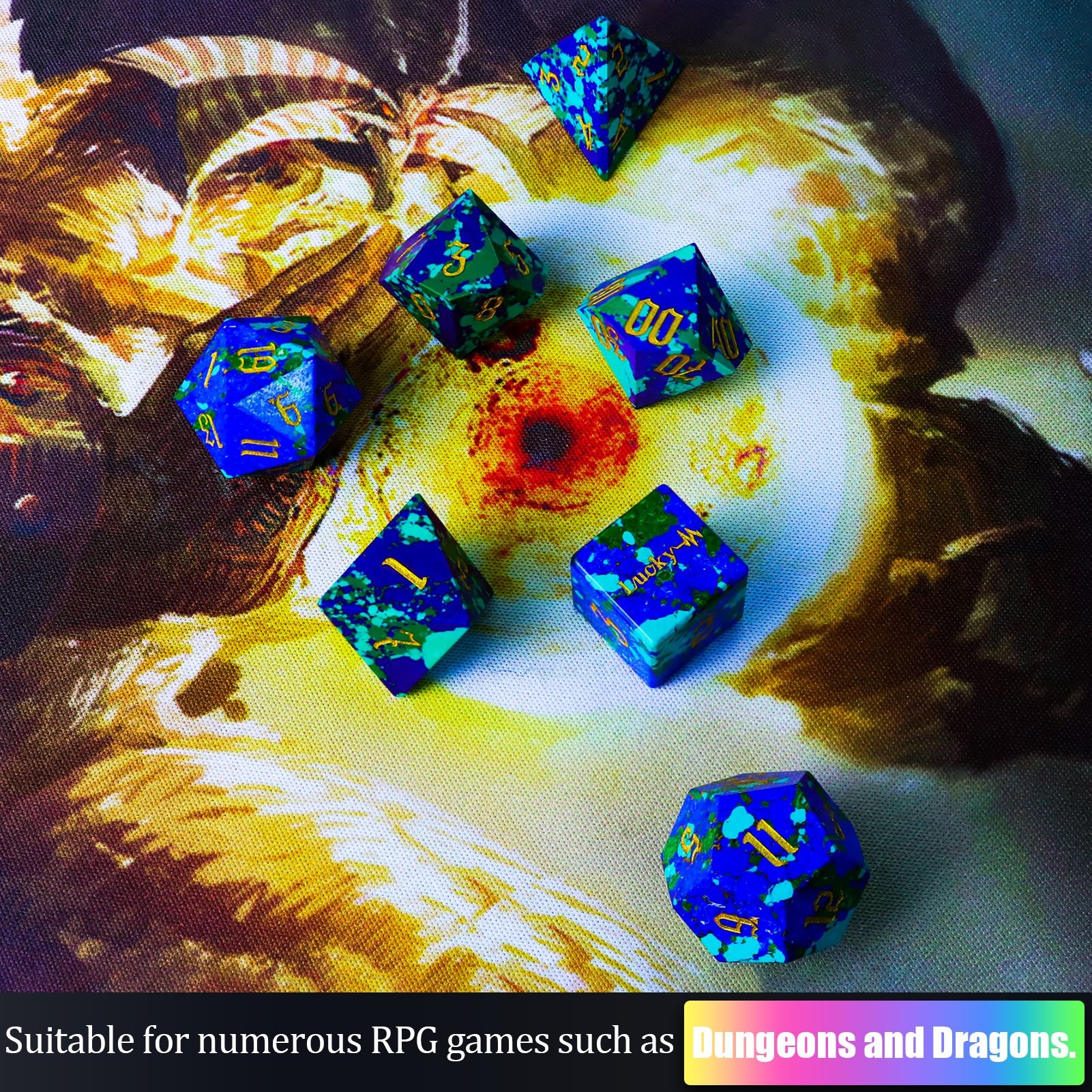Factory wholesale customized high quality white turquoise dice set for dungeons and dragons RPG