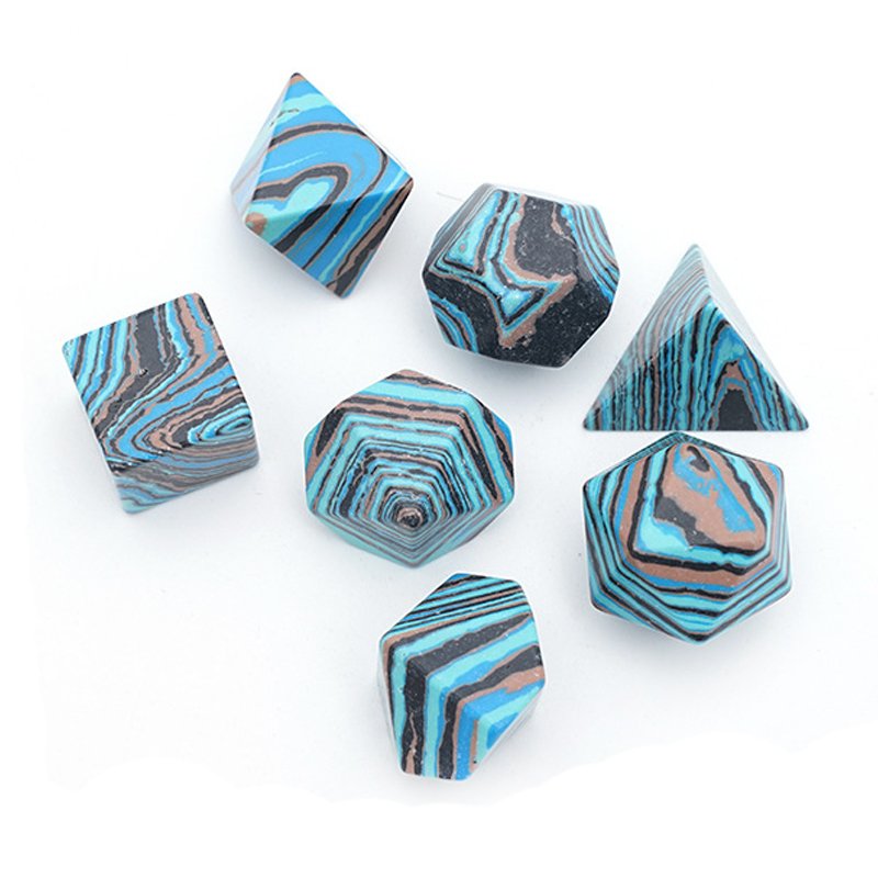 High Quality Custom Engraved DND Blank Dice Blue Striped Turquoise Gemstone Dice Set for Dungeons and Dragons RPG Board Game