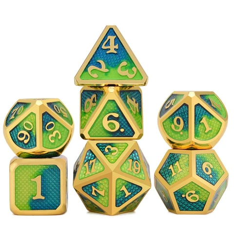7 PCS Dragon Scale Metallic DND Die for Dungeons & Dragon D&D Game Metal Dice