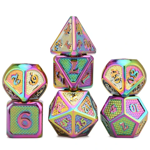 7 PCS Dragon Scale Metallic DND Die for Dungeons & Dragon D&D Game Metal Dice