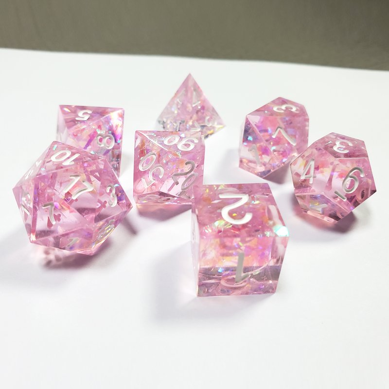 Custom Logo Translucent Solid Pink Polyhedral Role Playing Dice For Dungeons And Dragons Resin DND Dice Set