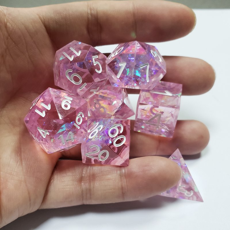 Custom Logo Translucent Solid Pink Polyhedral Role Playing Dice For Dungeons And Dragons Resin DND Dice Set