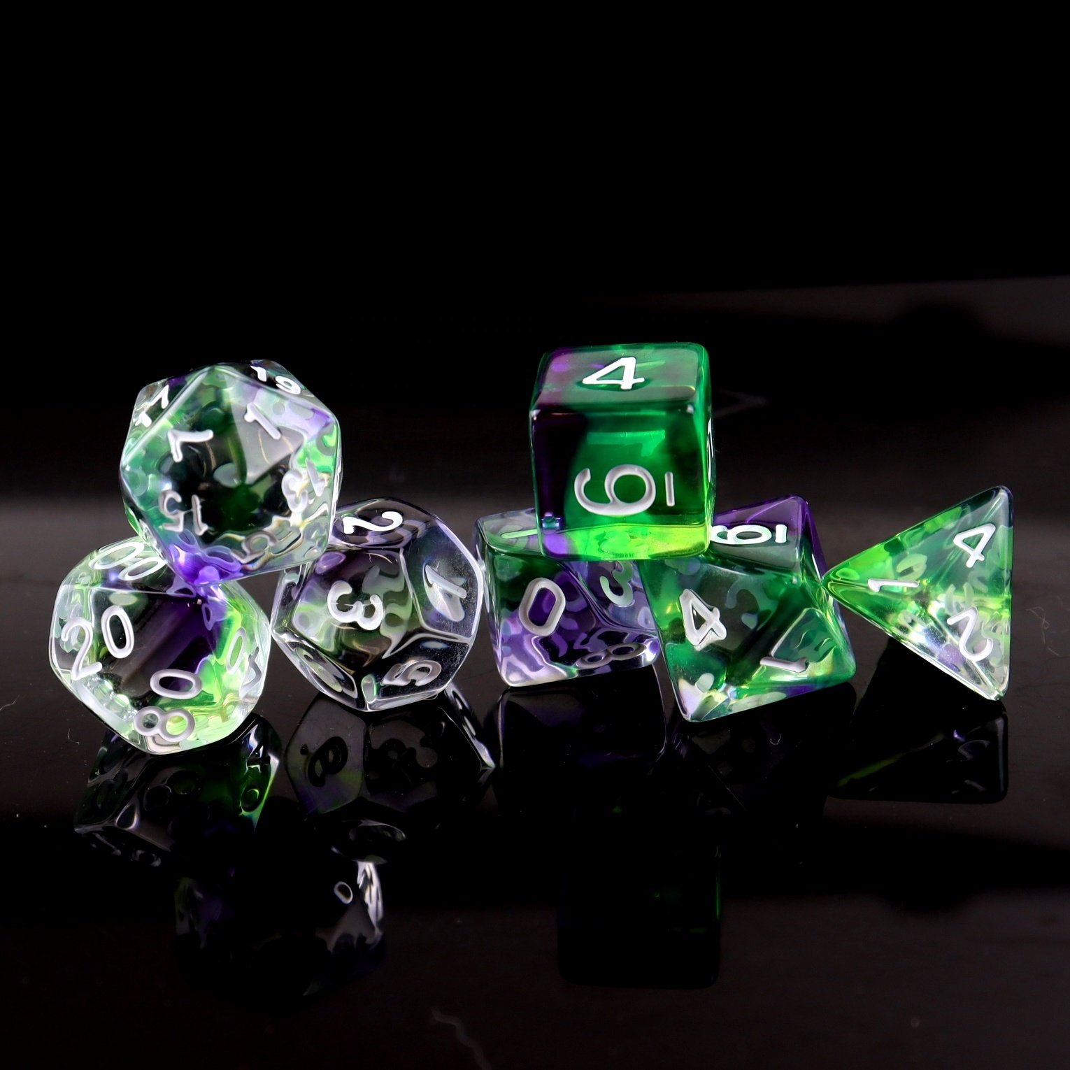 Custom engraved transparent tri-color polyhedra Dazzling game 16mm dice set