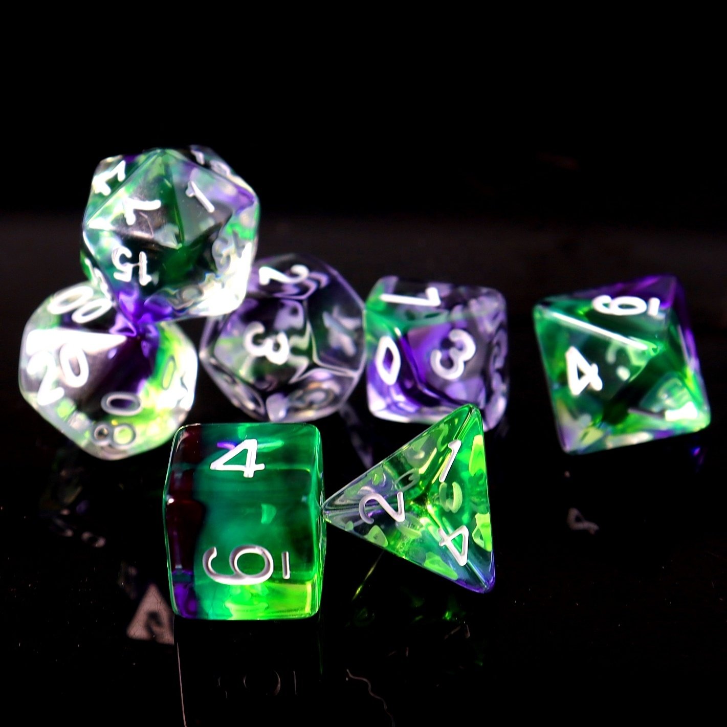 Custom engraved transparent tri-color polyhedra Dazzling game 16mm dice set