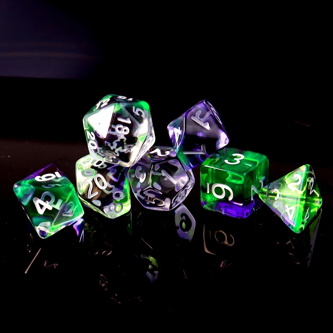 Custom engraved transparent tri-color polyhedra Dazzling game 16mm dice set