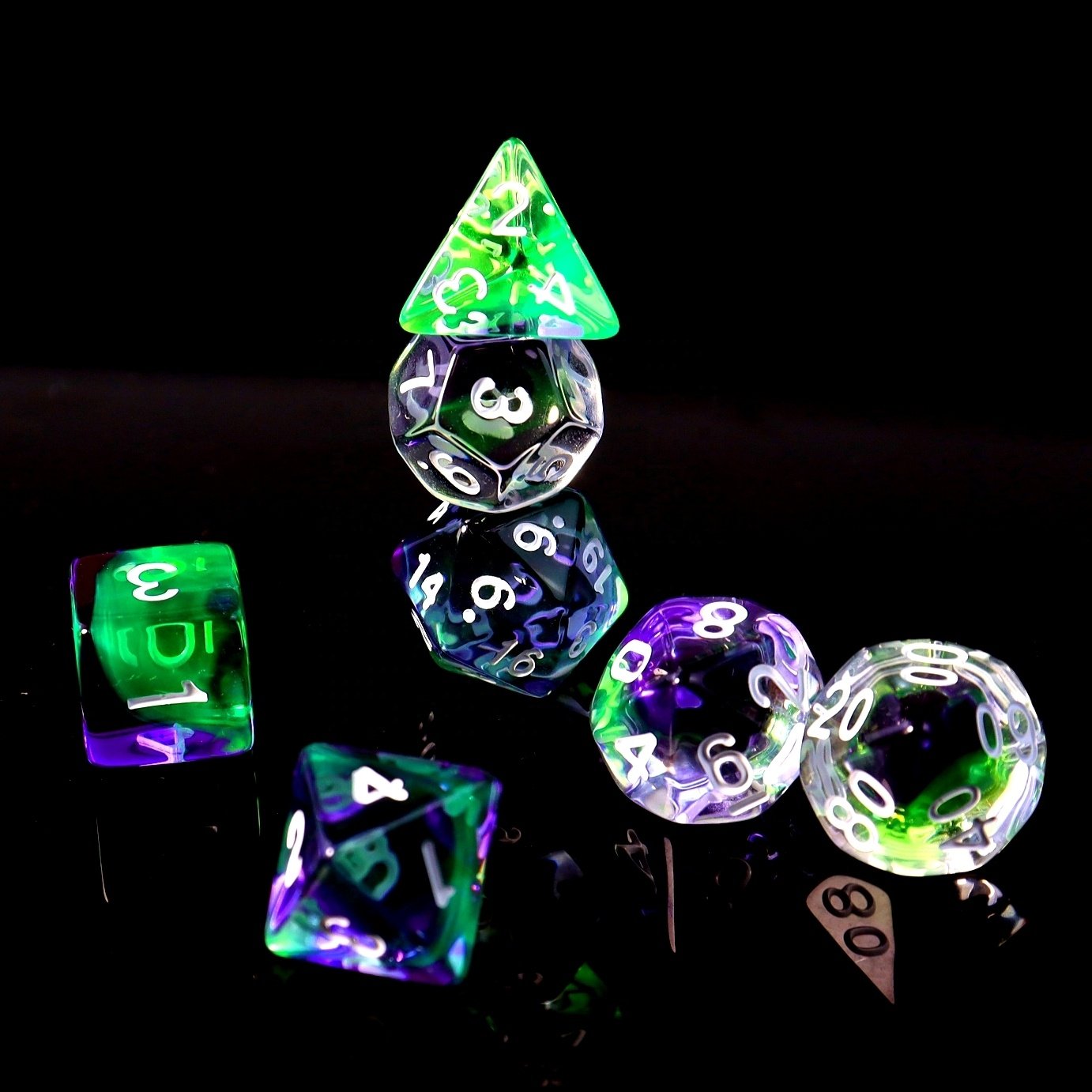 Custom engraved transparent tri-color polyhedra Dazzling game 16mm dice set