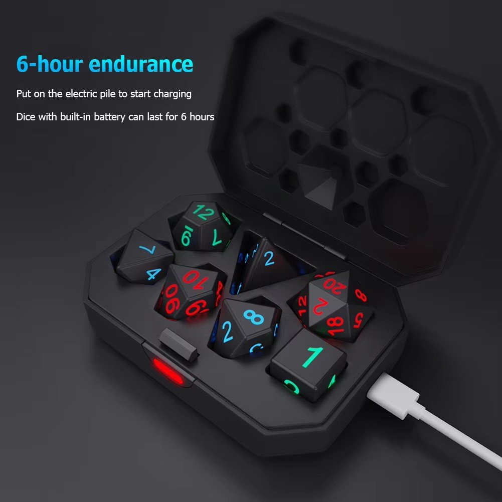 Light Up Colorful Dice Set Rechargeable LED DND Dice for D&D Party Games with Charging Box