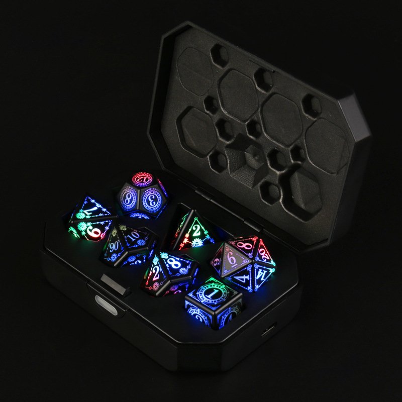 Light Up Colorful Dice Set Rechargeable LED DND Dice for D&D Party Games with Charging Box